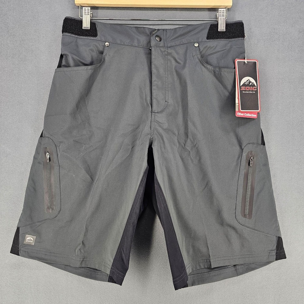 ZOIC Ether Shorts Mens XL Gray Shadow Mountain Bike 12" Inseam Pockets Cycling